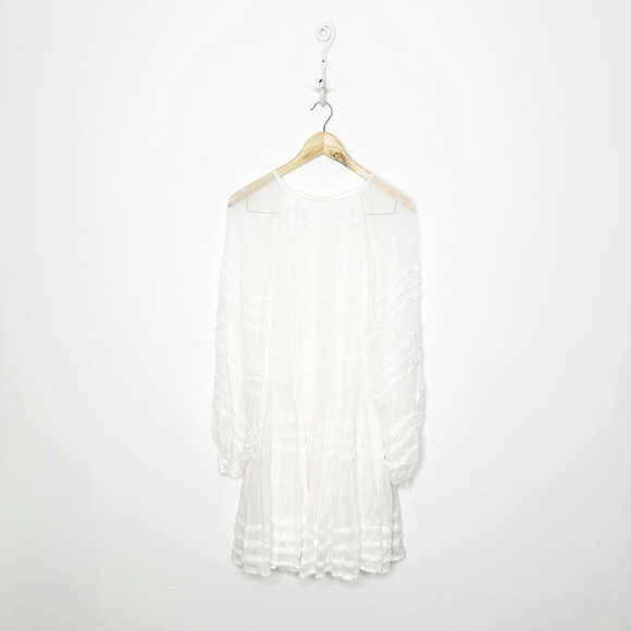 MAGALI PASCAL Amaia Tiered Trapeze Dress white sheer blouson sleeves womens S - Picture 1 of 8